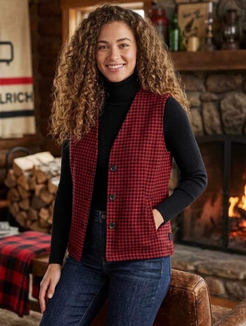 Woolrich Buffalo Check Wool Blend Vest XL